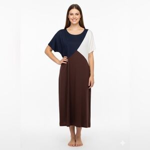 MISSLOOK Colorblock Midi Dress - Navy, White, Brown